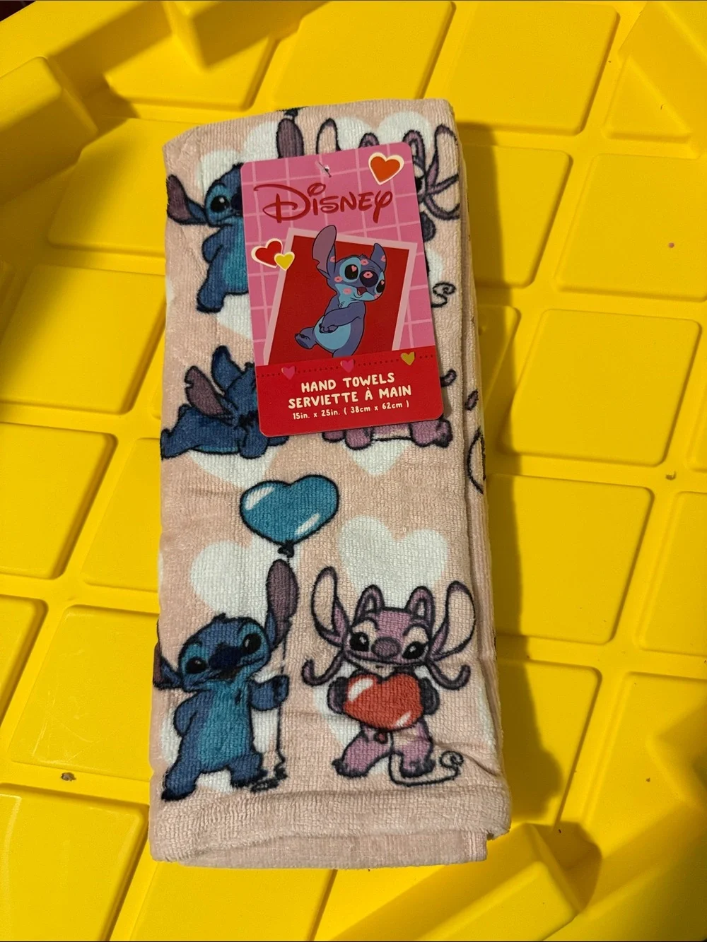 2pk Disney Pink Stitch Heart Hand Towels